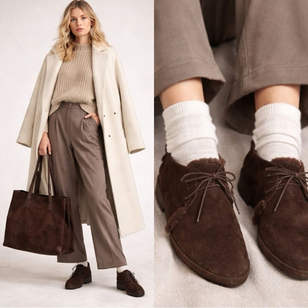 NEW STAUD Brown Suede and Shearling ankle boots